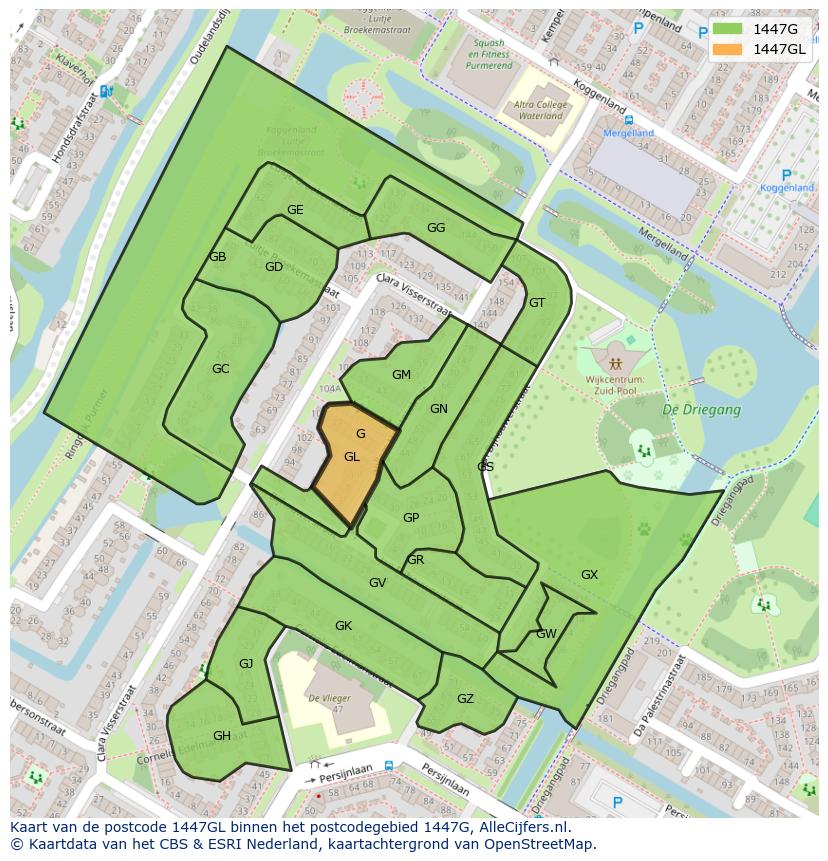 Afbeelding van het postcodegebied 1447 GL op de kaart.