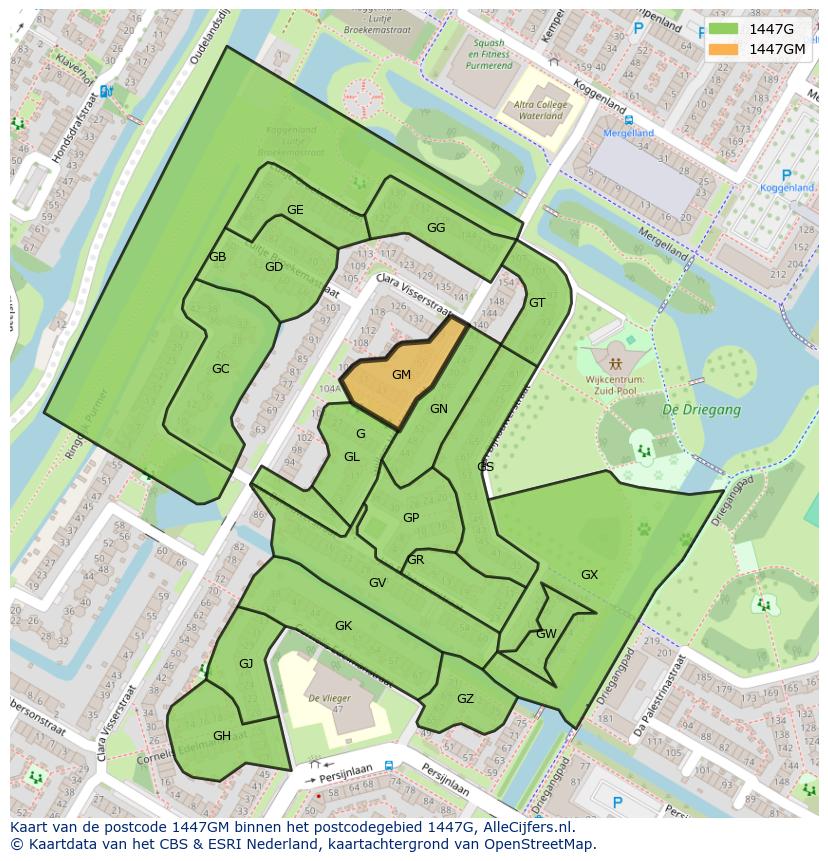Afbeelding van het postcodegebied 1447 GM op de kaart.