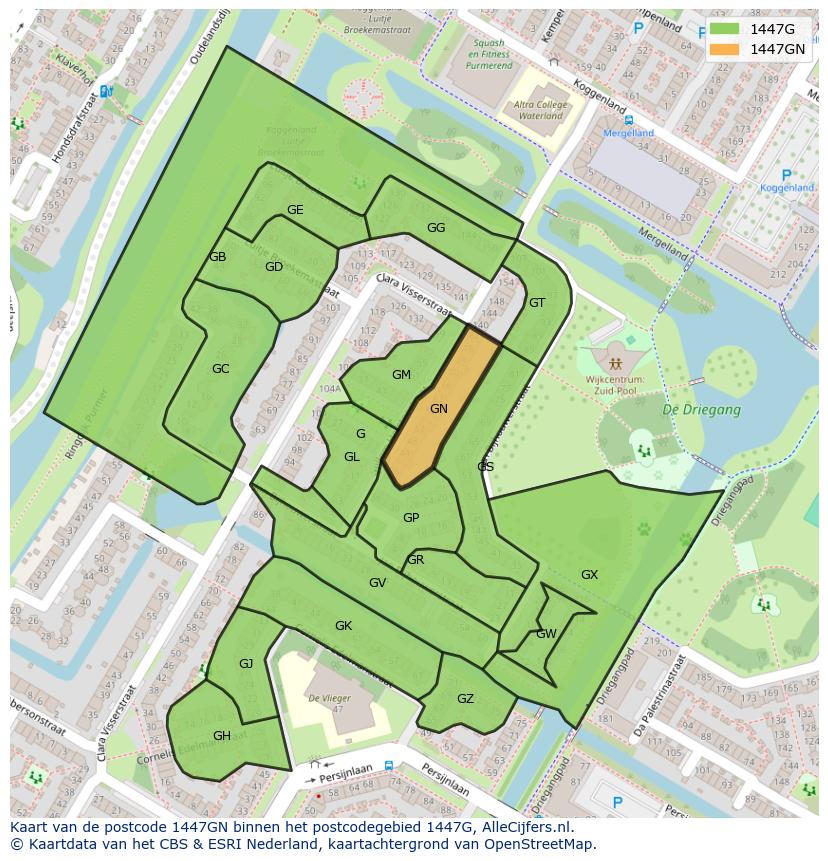 Afbeelding van het postcodegebied 1447 GN op de kaart.