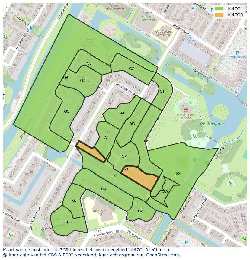 Afbeelding van het postcodegebied 1447 GR op de kaart.
