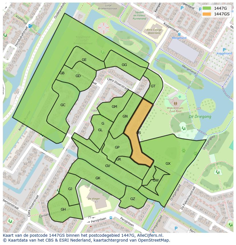 Afbeelding van het postcodegebied 1447 GS op de kaart.