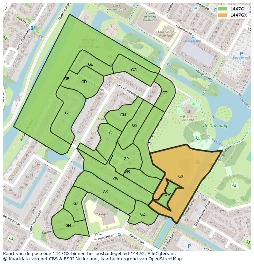 Afbeelding van het postcodegebied 1447 GX op de kaart.