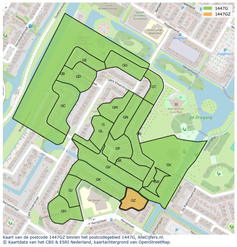 Afbeelding van het postcodegebied 1447 GZ op de kaart.