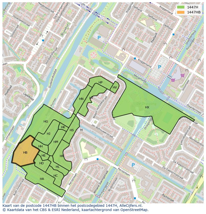 Afbeelding van het postcodegebied 1447 HB op de kaart.