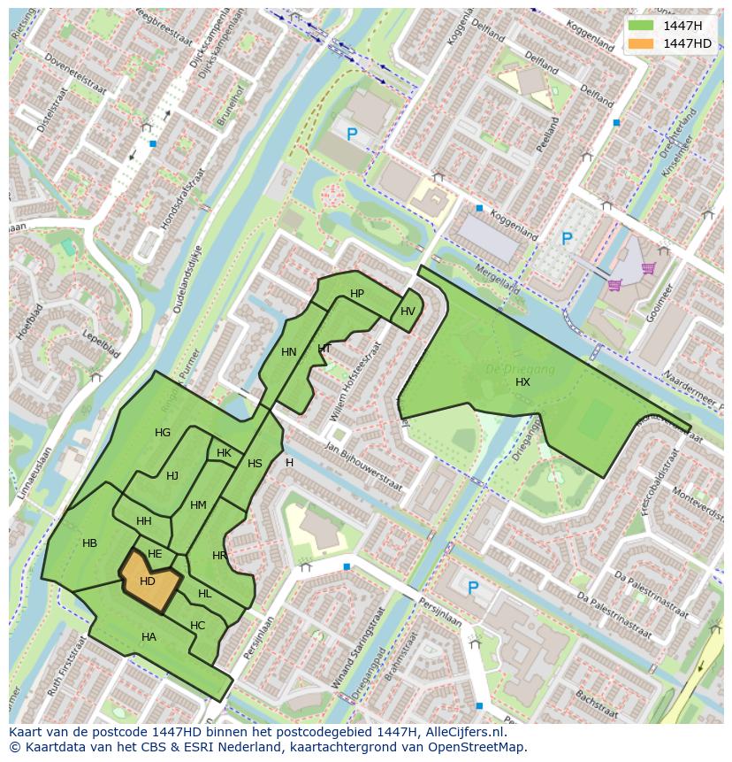 Afbeelding van het postcodegebied 1447 HD op de kaart.