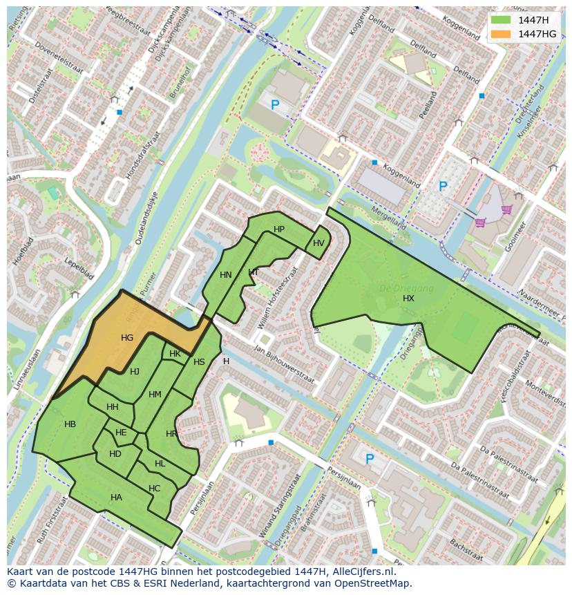 Afbeelding van het postcodegebied 1447 HG op de kaart.