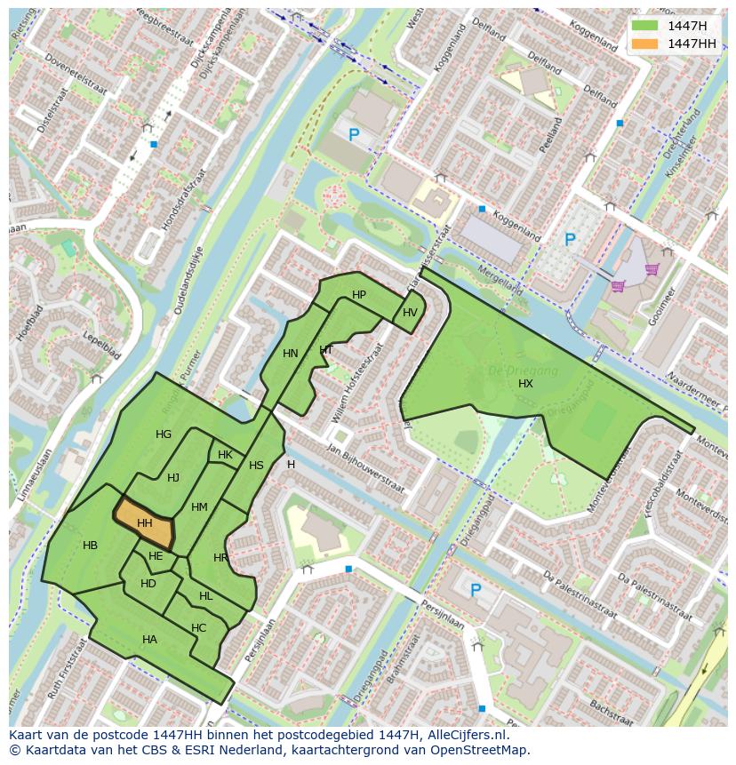 Afbeelding van het postcodegebied 1447 HH op de kaart.