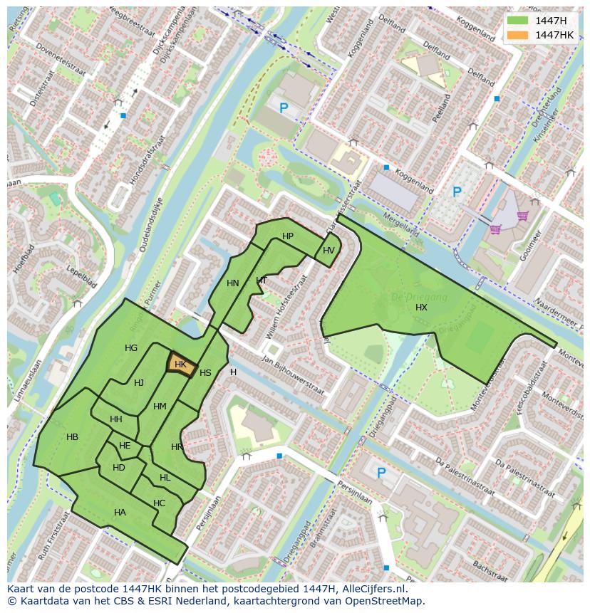 Afbeelding van het postcodegebied 1447 HK op de kaart.