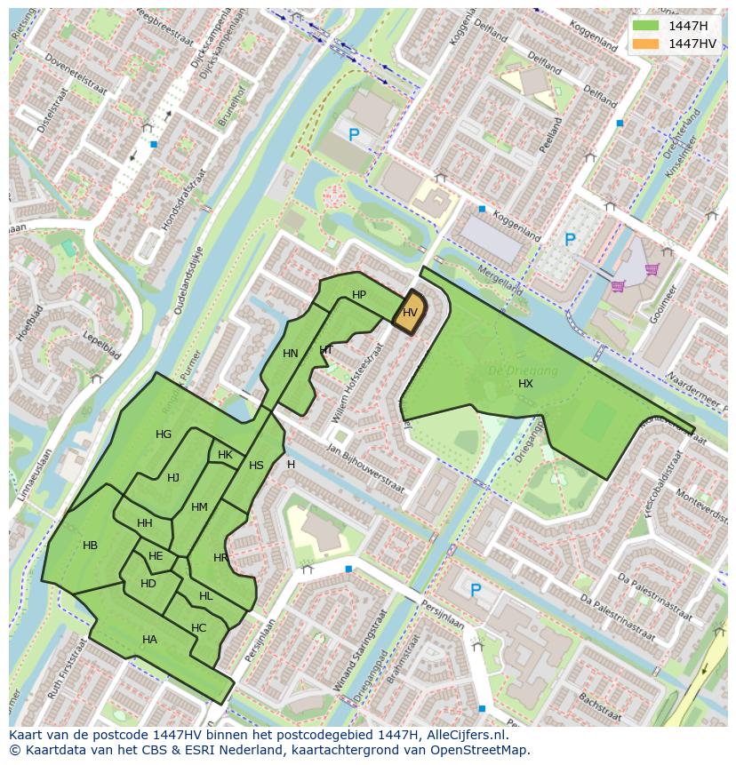 Afbeelding van het postcodegebied 1447 HV op de kaart.