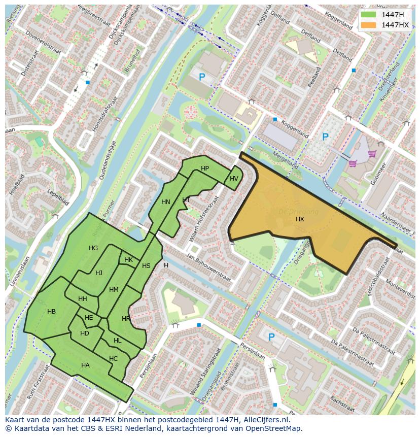 Afbeelding van het postcodegebied 1447 HX op de kaart.