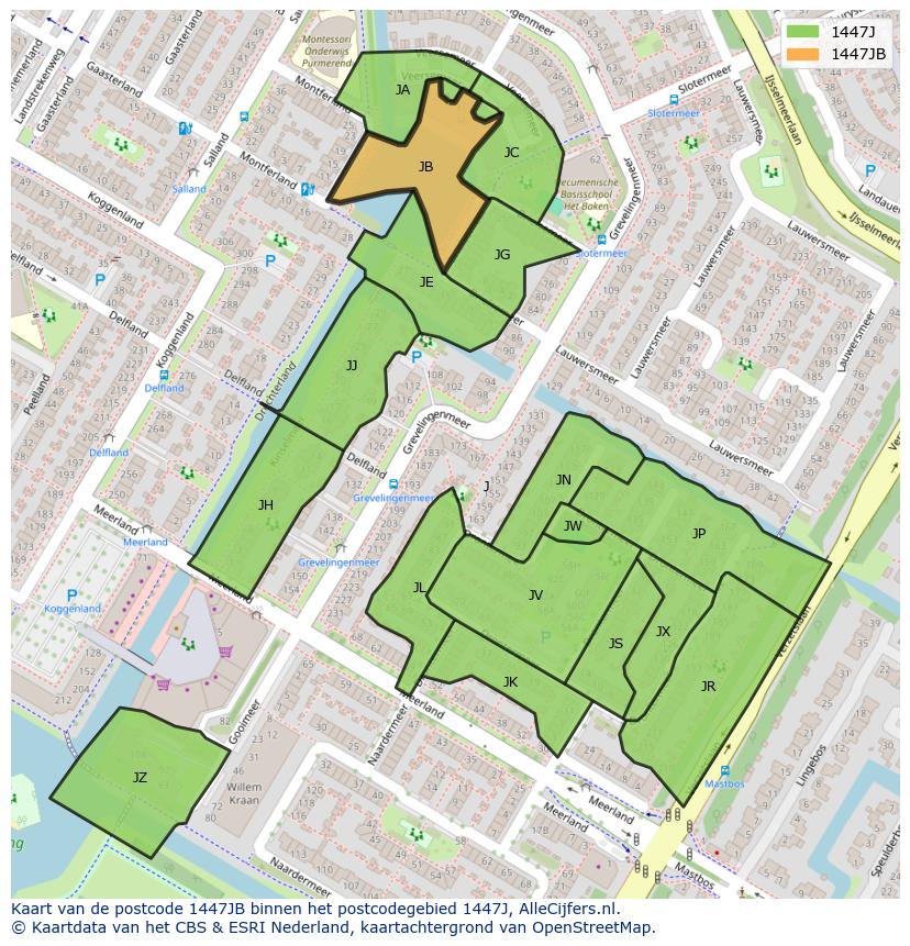 Afbeelding van het postcodegebied 1447 JB op de kaart.