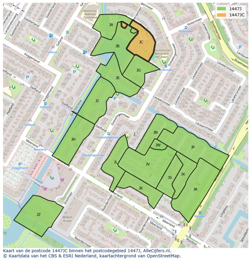 Afbeelding van het postcodegebied 1447 JC op de kaart.