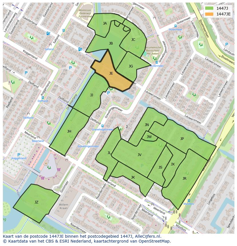 Afbeelding van het postcodegebied 1447 JE op de kaart.