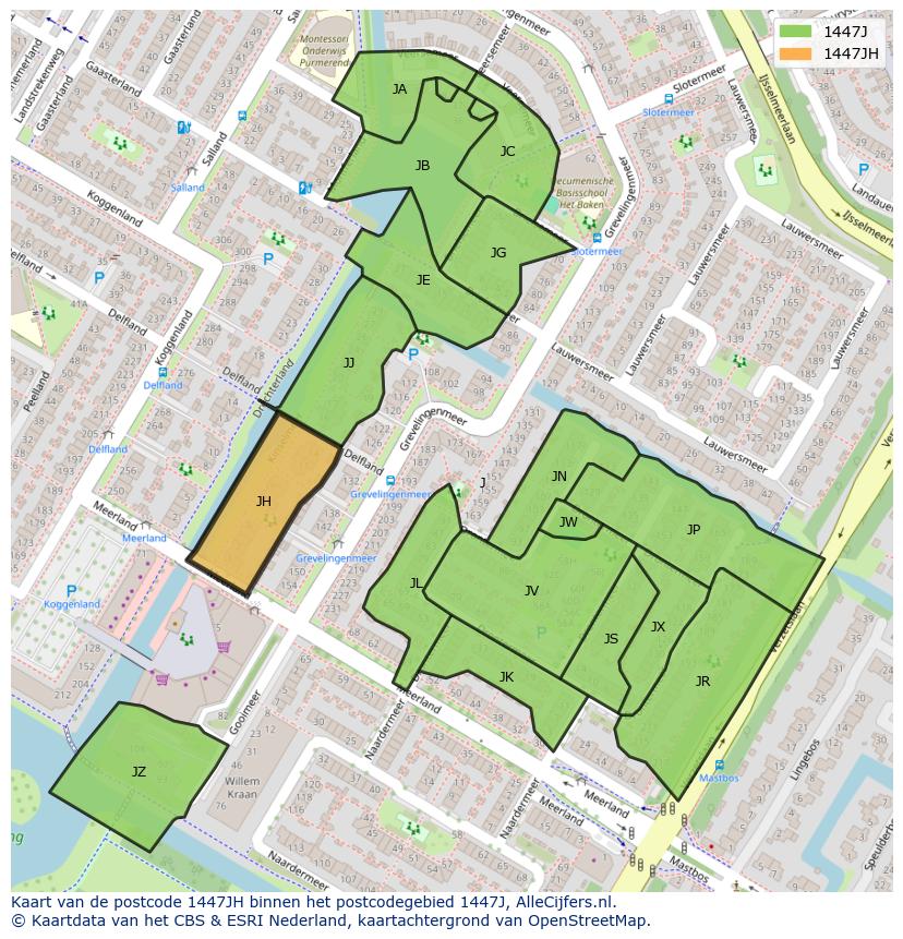 Afbeelding van het postcodegebied 1447 JH op de kaart.