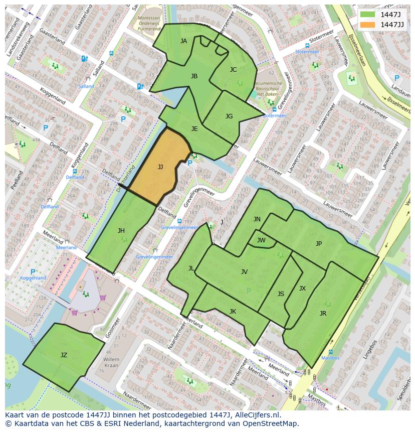 Afbeelding van het postcodegebied 1447 JJ op de kaart.