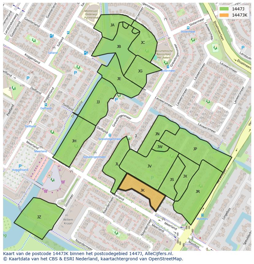 Afbeelding van het postcodegebied 1447 JK op de kaart.