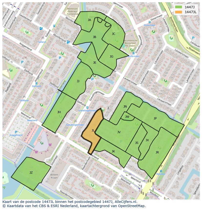Afbeelding van het postcodegebied 1447 JL op de kaart.