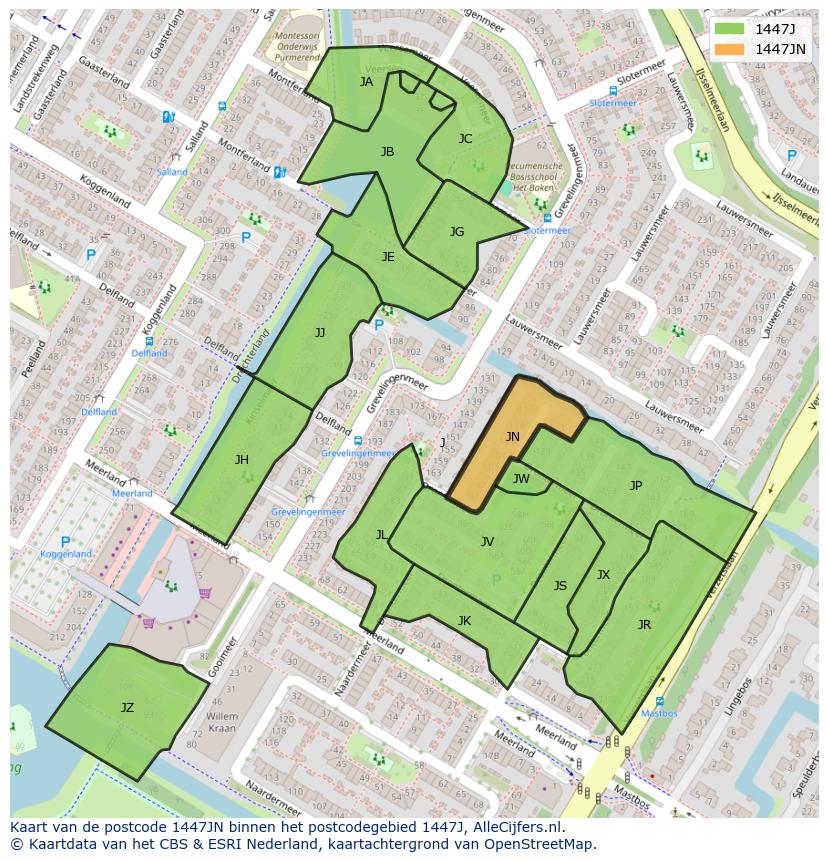Afbeelding van het postcodegebied 1447 JN op de kaart.