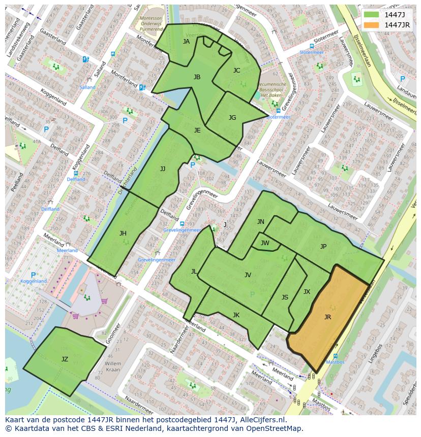 Afbeelding van het postcodegebied 1447 JR op de kaart.