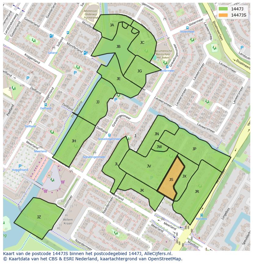 Afbeelding van het postcodegebied 1447 JS op de kaart.