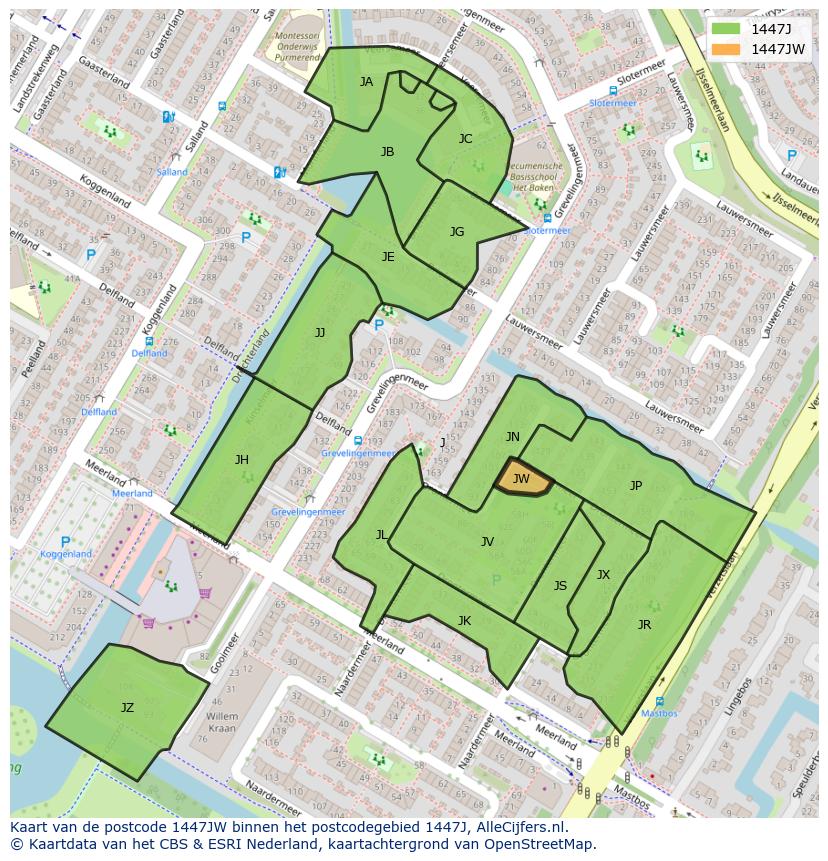Afbeelding van het postcodegebied 1447 JW op de kaart.