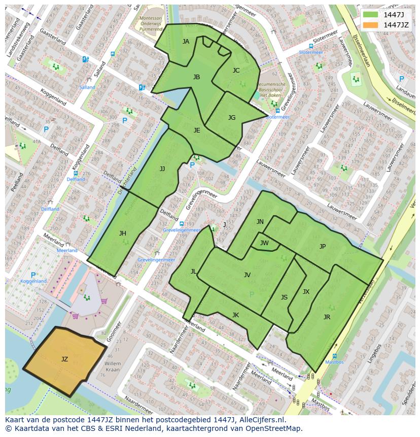 Afbeelding van het postcodegebied 1447 JZ op de kaart.