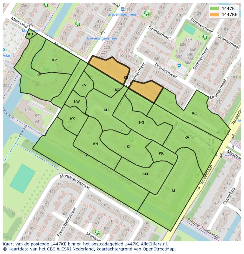 Afbeelding van het postcodegebied 1447 KE op de kaart.