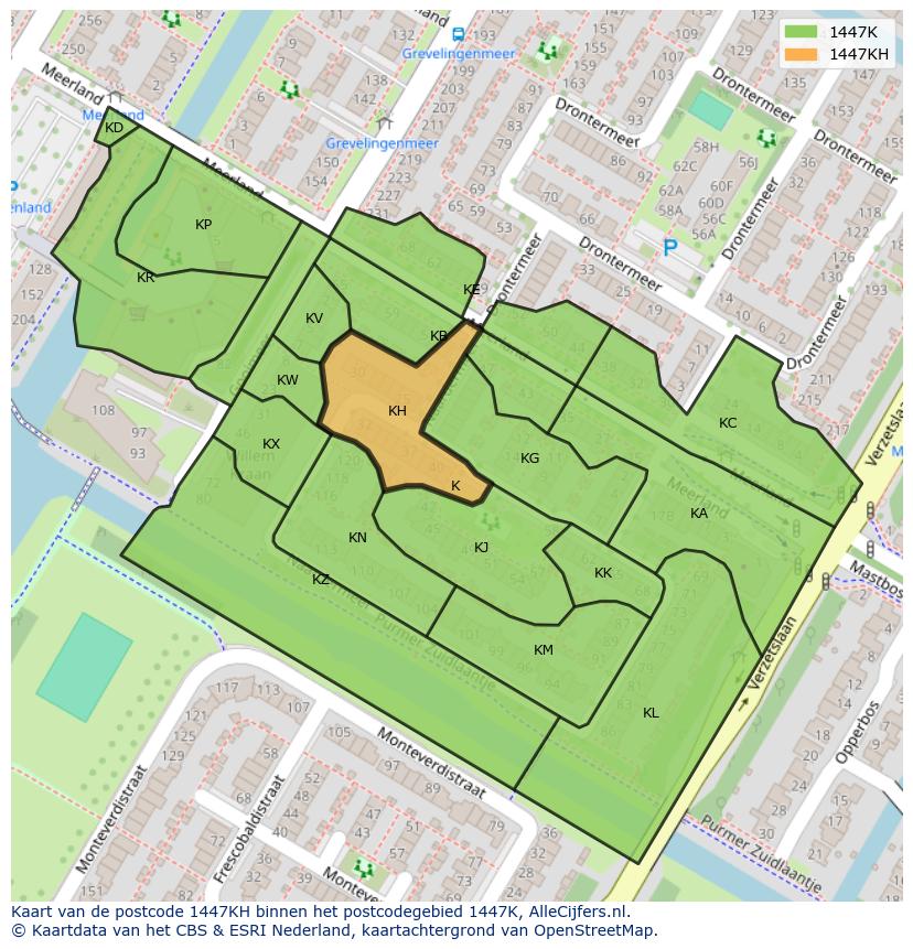 Afbeelding van het postcodegebied 1447 KH op de kaart.