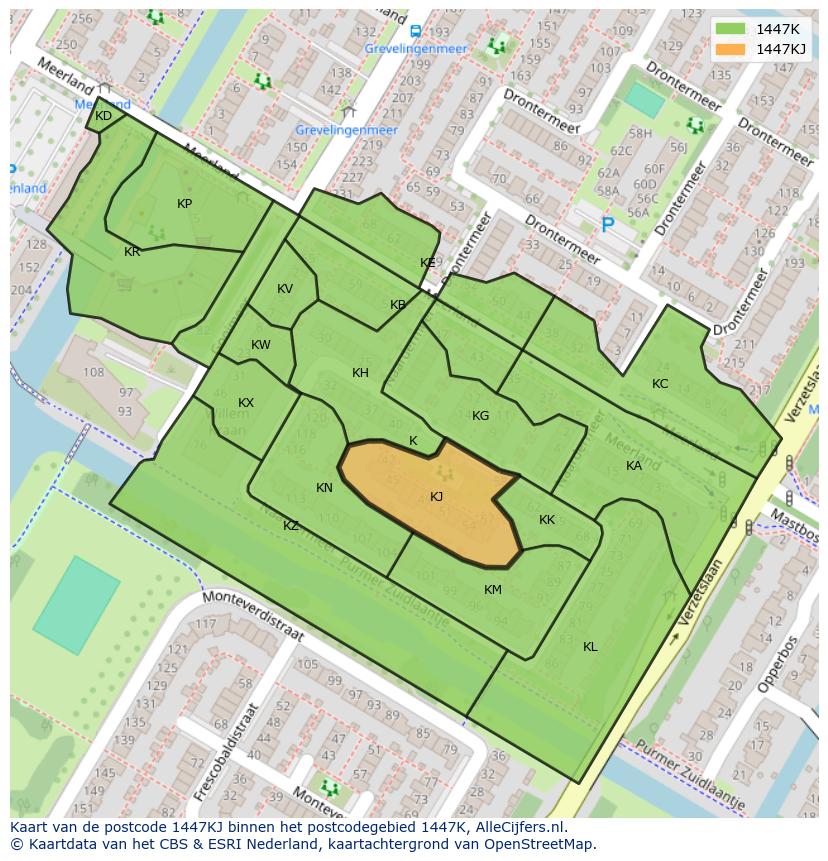 Afbeelding van het postcodegebied 1447 KJ op de kaart.