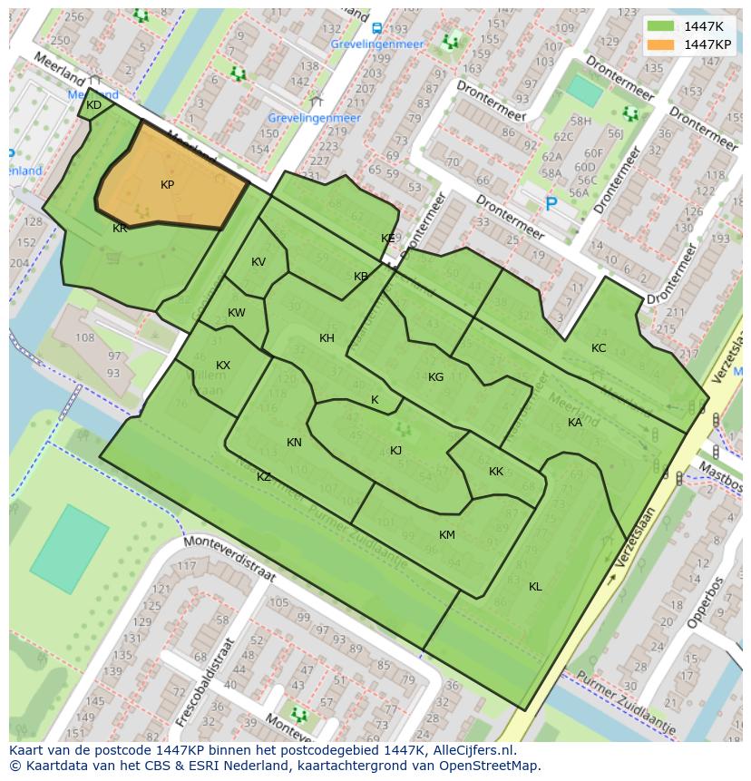 Afbeelding van het postcodegebied 1447 KP op de kaart.