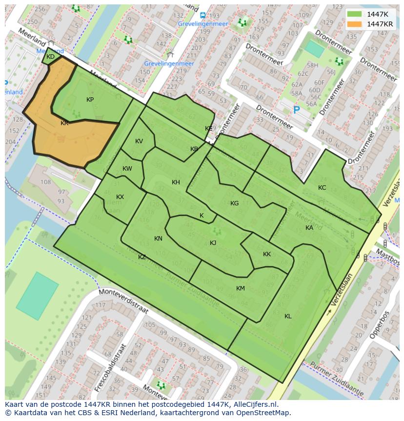 Afbeelding van het postcodegebied 1447 KR op de kaart.