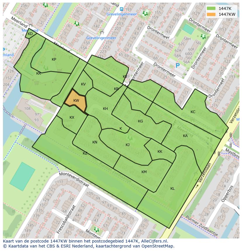 Afbeelding van het postcodegebied 1447 KW op de kaart.