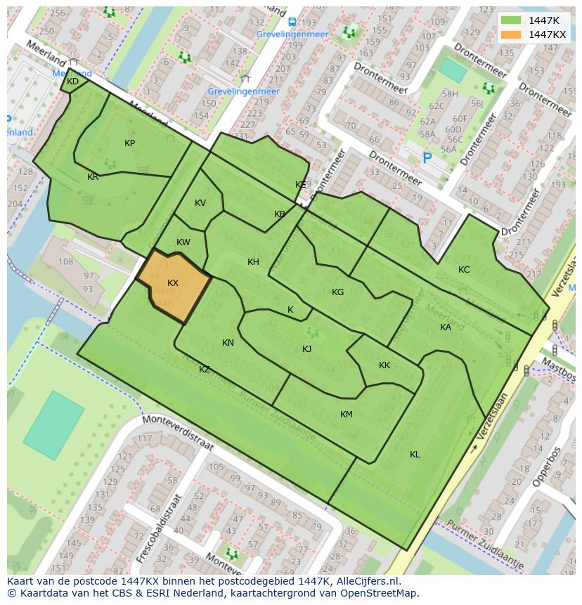 Afbeelding van het postcodegebied 1447 KX op de kaart.
