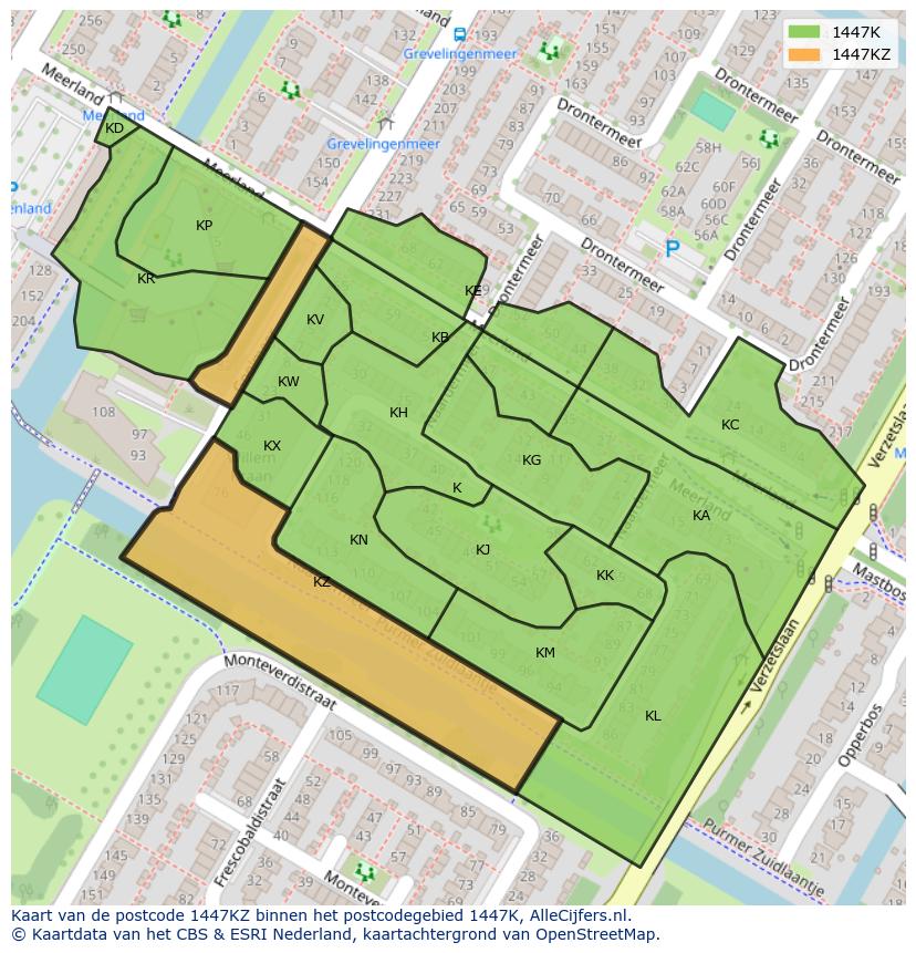 Afbeelding van het postcodegebied 1447 KZ op de kaart.