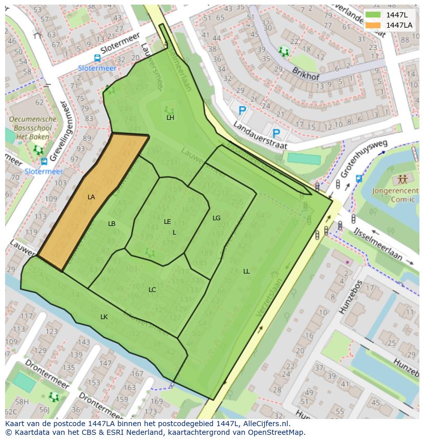 Afbeelding van het postcodegebied 1447 LA op de kaart.