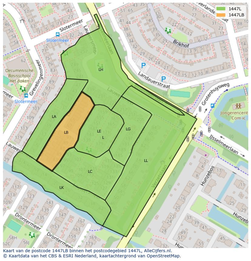 Afbeelding van het postcodegebied 1447 LB op de kaart.
