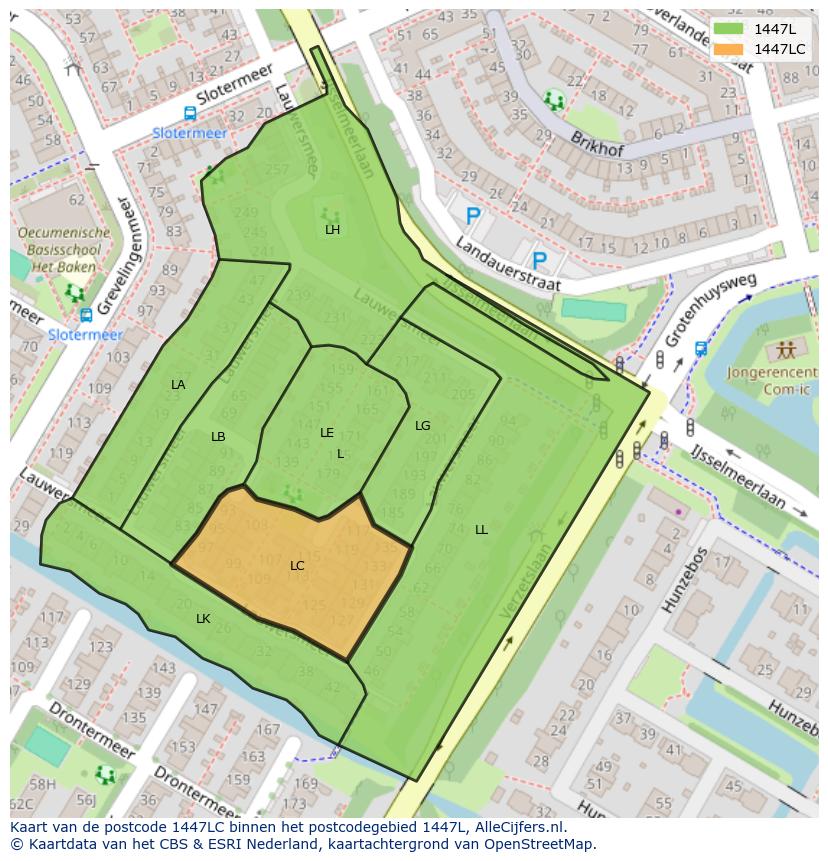 Afbeelding van het postcodegebied 1447 LC op de kaart.