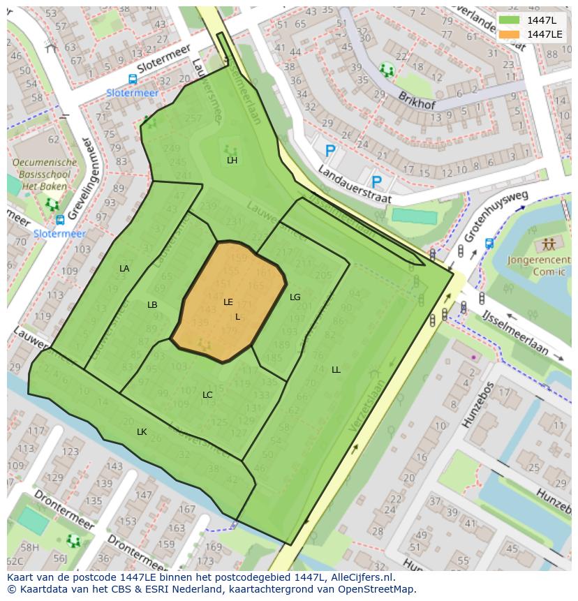 Afbeelding van het postcodegebied 1447 LE op de kaart.
