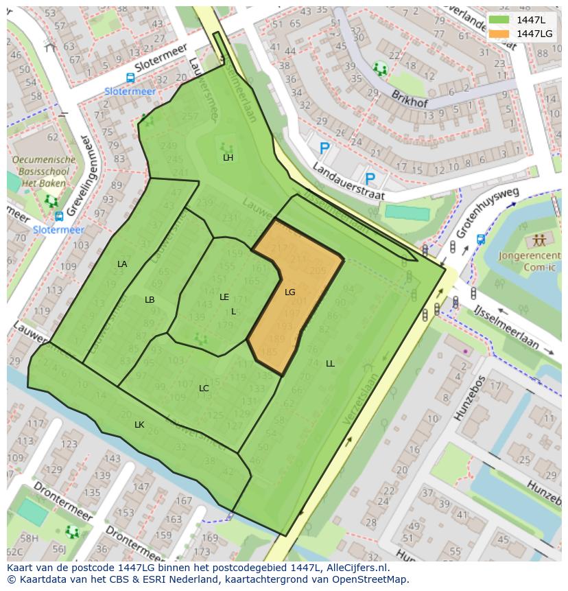 Afbeelding van het postcodegebied 1447 LG op de kaart.