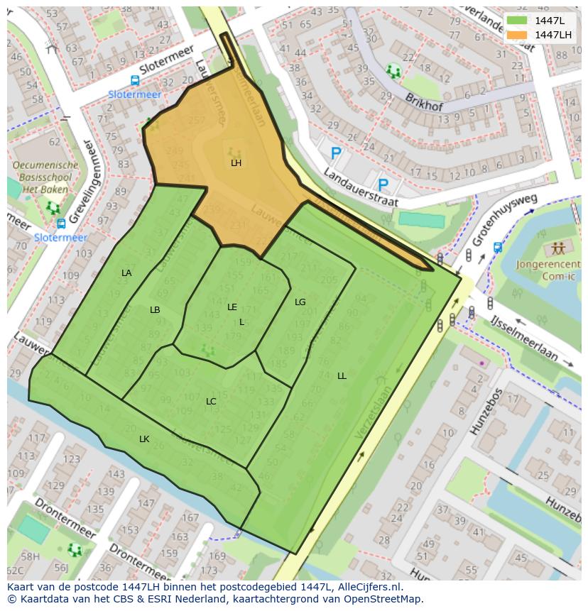 Afbeelding van het postcodegebied 1447 LH op de kaart.