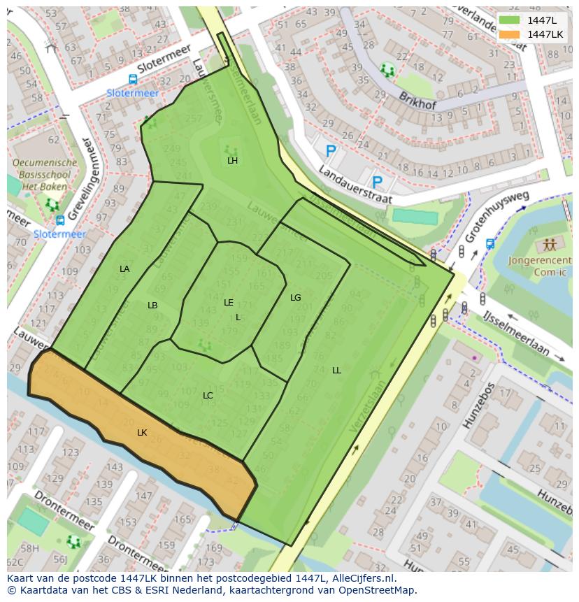 Afbeelding van het postcodegebied 1447 LK op de kaart.