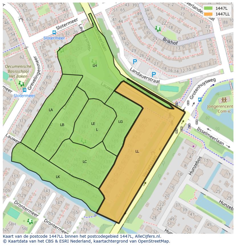 Afbeelding van het postcodegebied 1447 LL op de kaart.