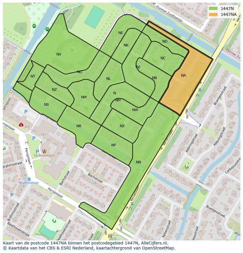 Afbeelding van het postcodegebied 1447 NA op de kaart.
