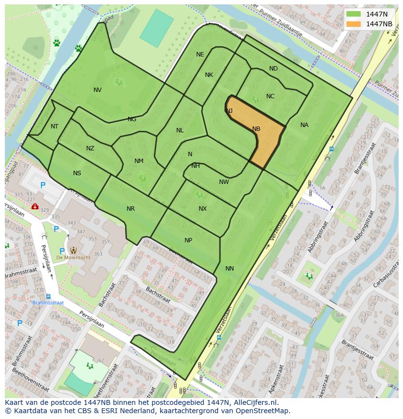 Afbeelding van het postcodegebied 1447 NB op de kaart.