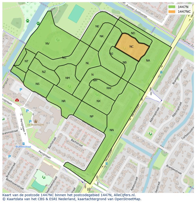 Afbeelding van het postcodegebied 1447 NC op de kaart.