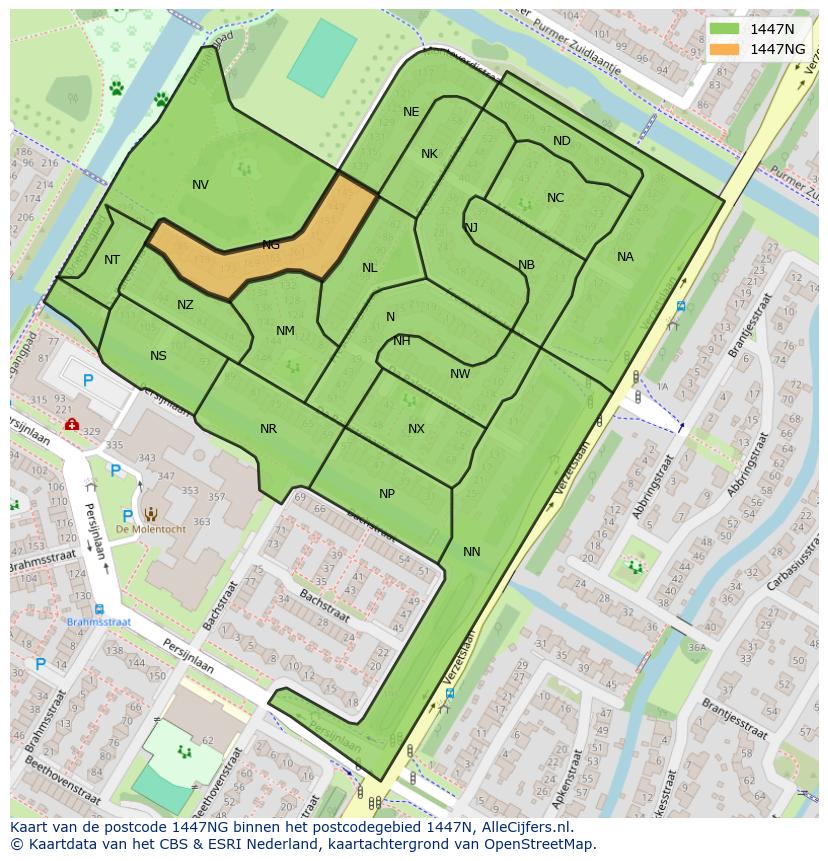 Afbeelding van het postcodegebied 1447 NG op de kaart.
