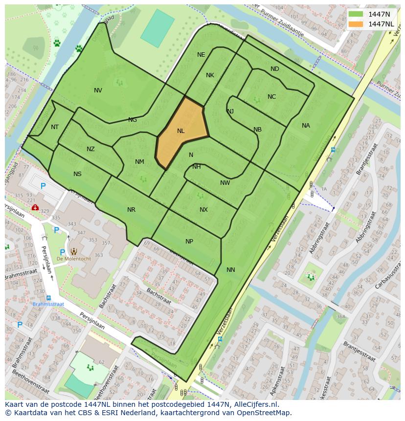 Afbeelding van het postcodegebied 1447 NL op de kaart.