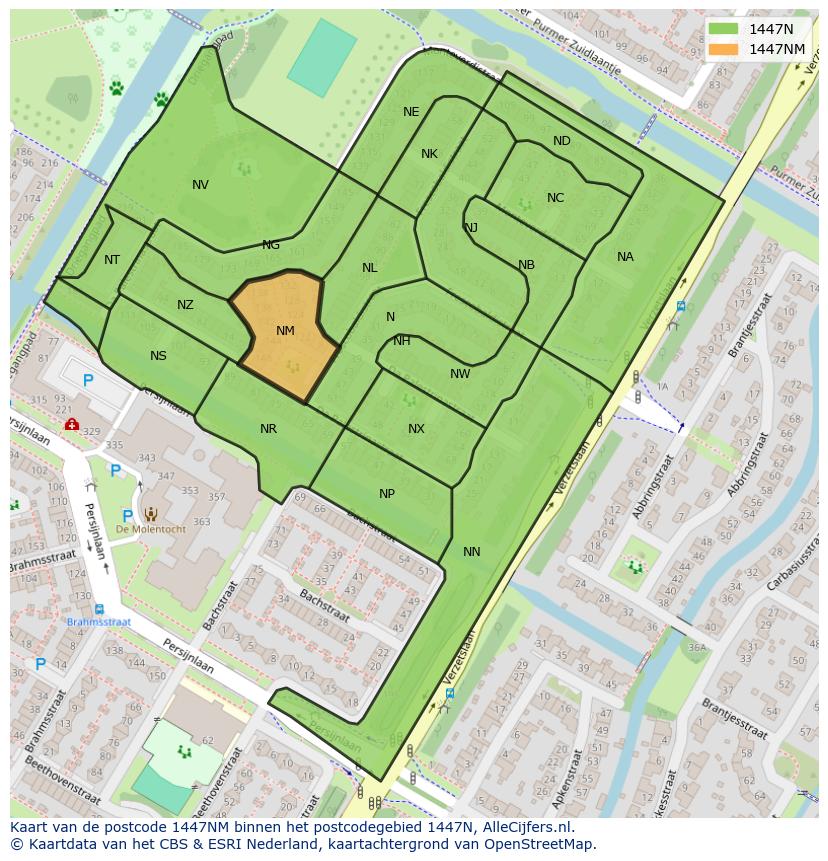 Afbeelding van het postcodegebied 1447 NM op de kaart.