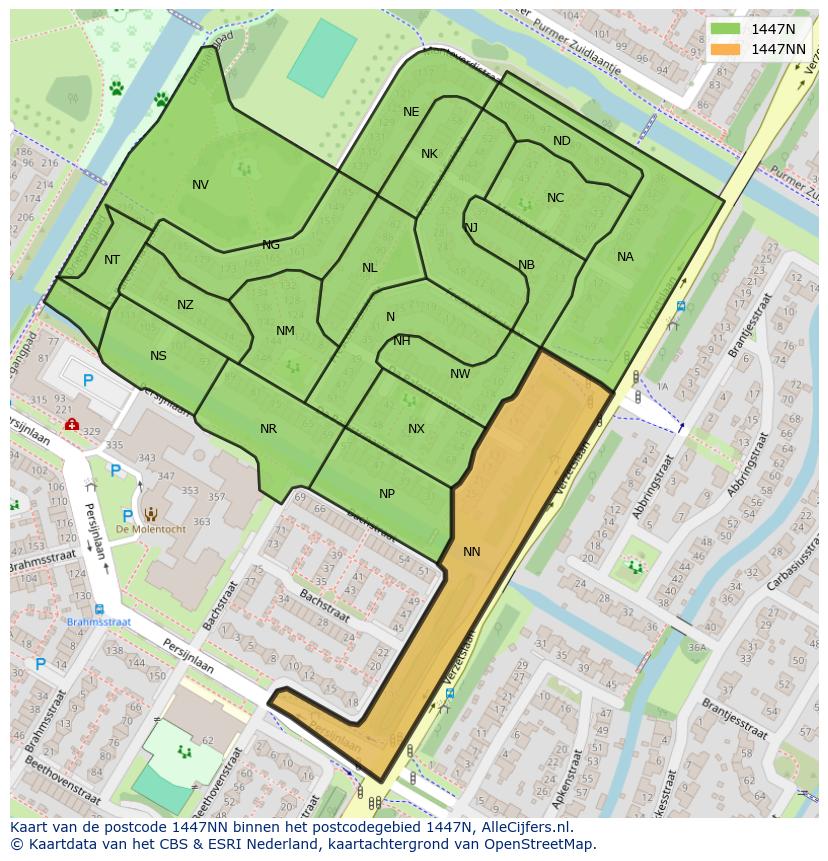 Afbeelding van het postcodegebied 1447 NN op de kaart.