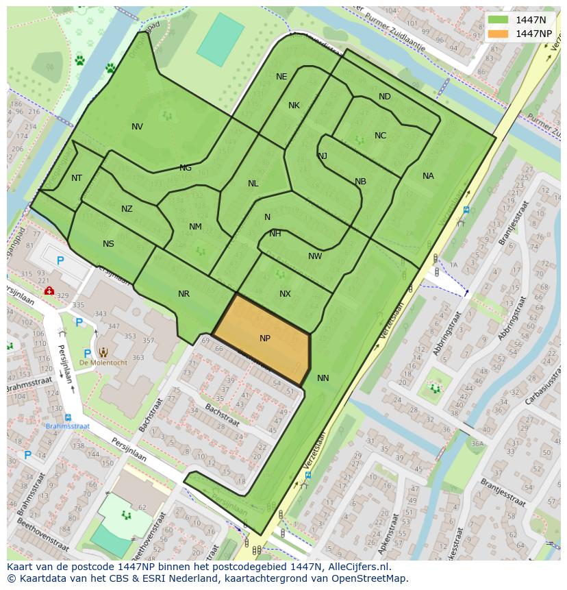 Afbeelding van het postcodegebied 1447 NP op de kaart.